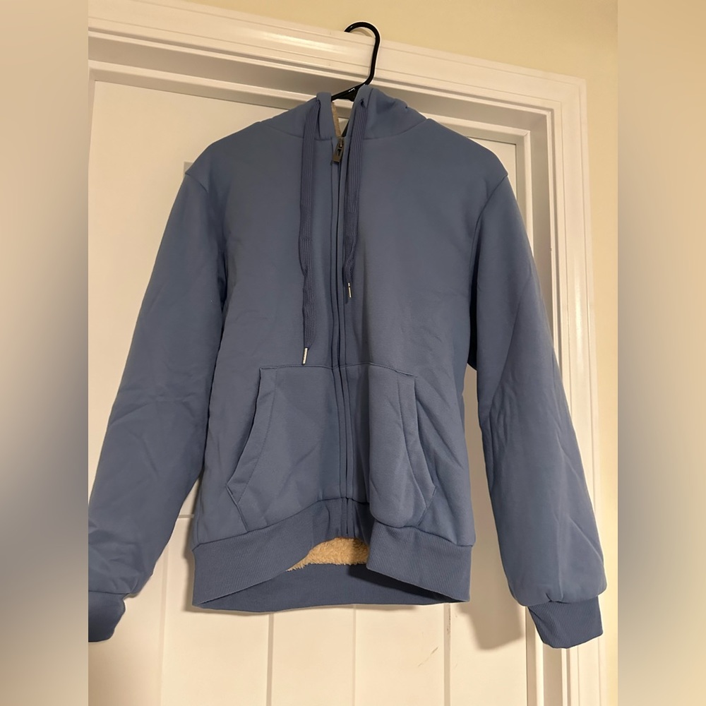 Blue Fuzzy Zip Up Hoodie